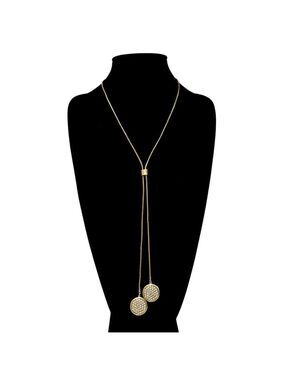 CHICO’S Gold-Tone Pavé Disc Slider Lariat Snake Chain Necklace | NWOT